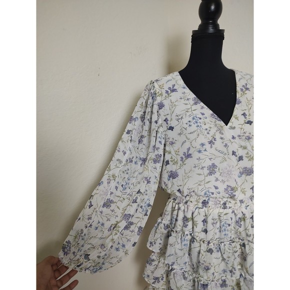 EXPRESS FLORAL SMOCKED WAIST TIERED RUFFLE MINI DRESS SZ XL - Picture 5 of 11